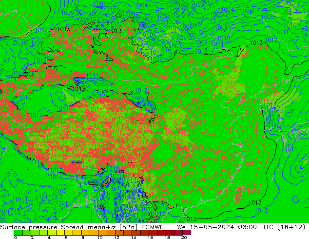 地面气压 Spread ECMWF 星期三 15.05.2024 06 UTC
