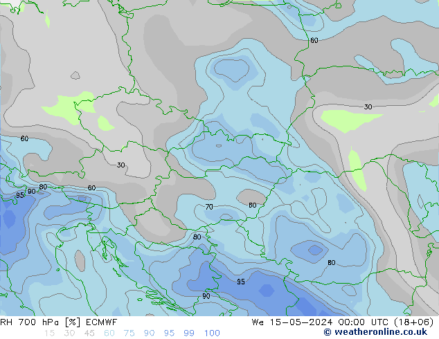 700 hPa Nispi Nem ECMWF Çar 15.05.2024 00 UTC
