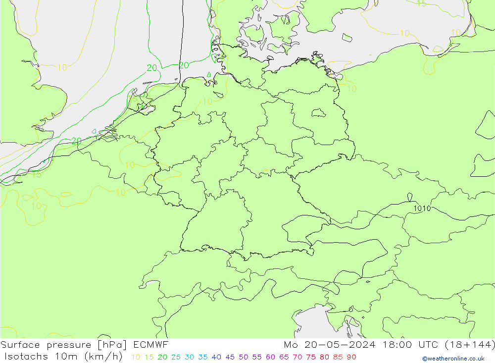 Isotachs (kph) ECMWF Seg 20.05.2024 18 UTC