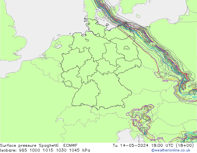 Presión superficial Spaghetti ECMWF mar 14.05.2024 18 UTC