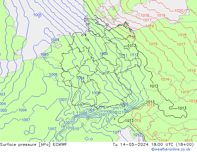 Presión superficial ECMWF mar 14.05.2024 18 UTC