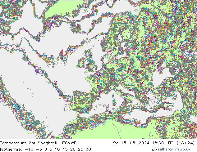 Temperaturkarte Spaghetti ECMWF Mi 15.05.2024 18 UTC