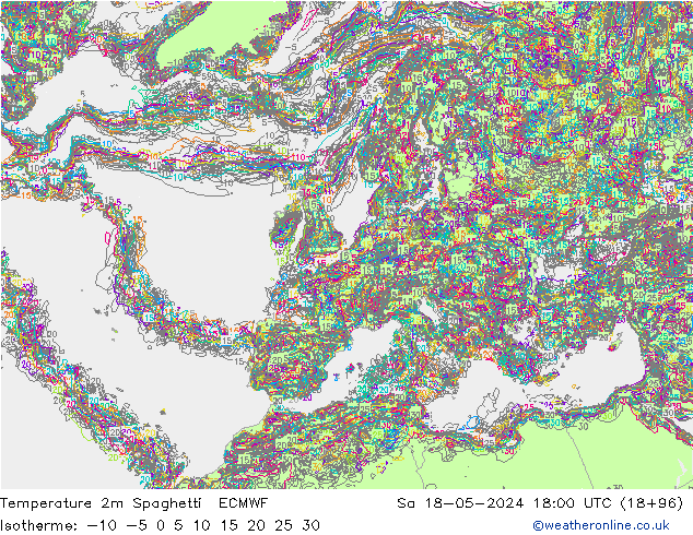 Temperature 2m Spaghetti ECMWF Sa 18.05.2024 18 UTC