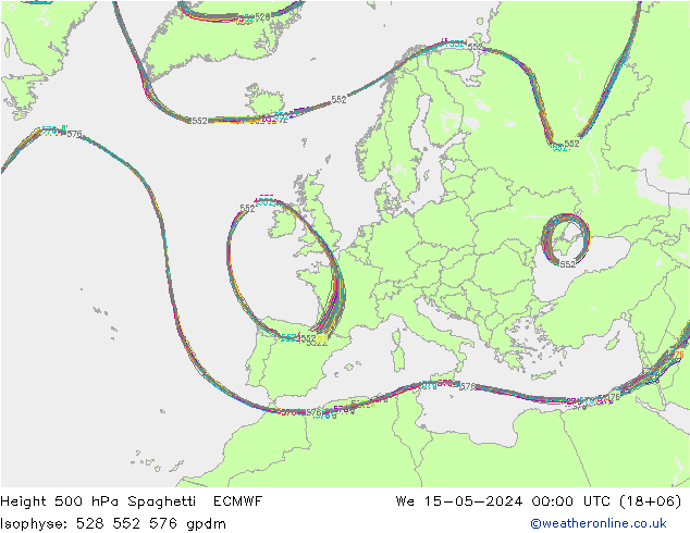 500 hPa Yüksekliği Spaghetti ECMWF Çar 15.05.2024 00 UTC