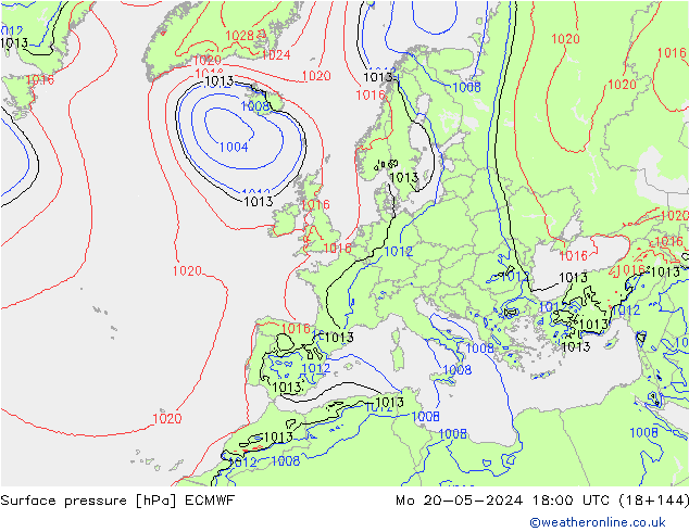 Atmosférický tlak ECMWF Po 20.05.2024 18 UTC