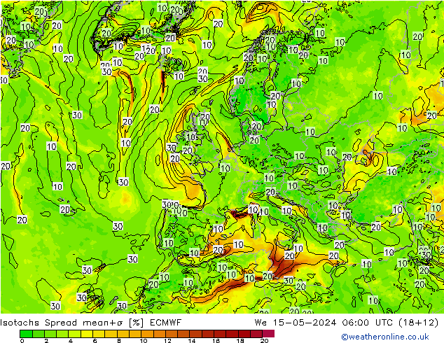 Isotachs Spread ECMWF ср 15.05.2024 06 UTC