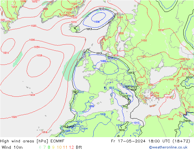 yüksek rüzgarlı alanlar ECMWF Cu 17.05.2024 18 UTC