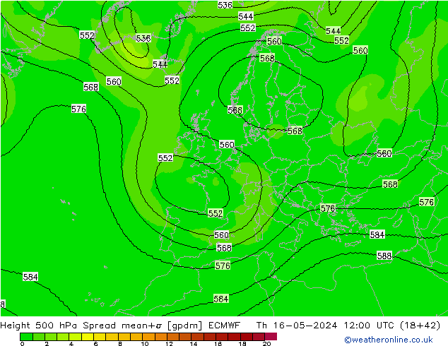 Height 500 hPa Spread ECMWF Th 16.05.2024 12 UTC