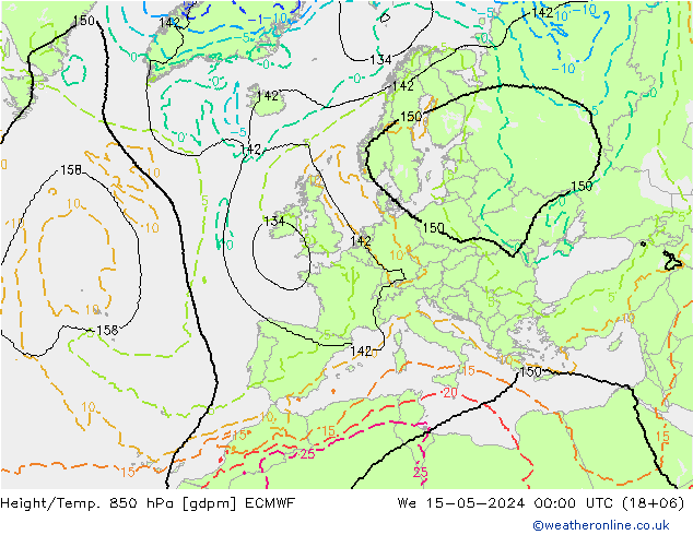 Height/Temp. 850 hPa ECMWF mer 15.05.2024 00 UTC