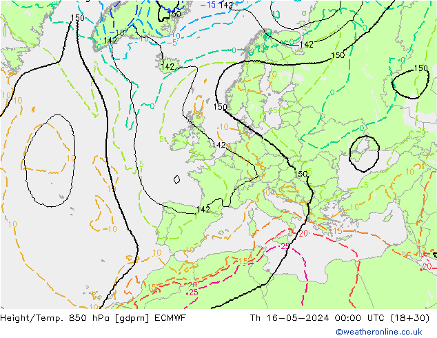 Height/Temp. 850 hPa ECMWF Čt 16.05.2024 00 UTC
