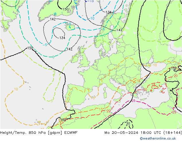 Yükseklik/Sıc. 850 hPa ECMWF Pzt 20.05.2024 18 UTC