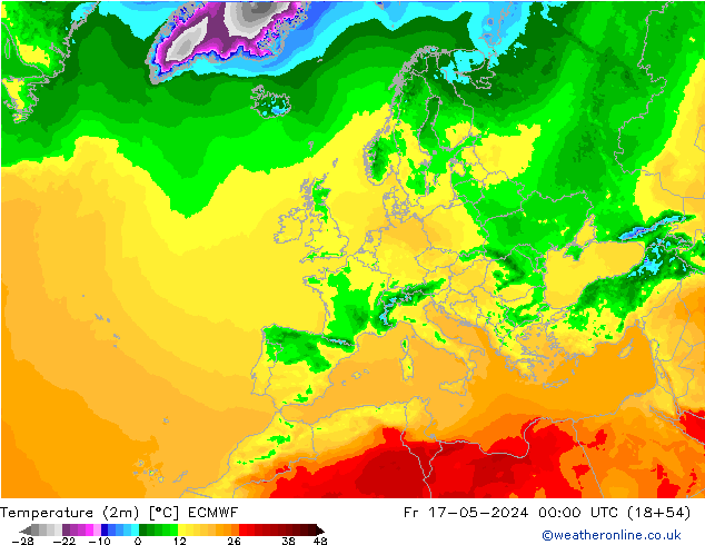 Sıcaklık Haritası (2m) ECMWF Cu 17.05.2024 00 UTC