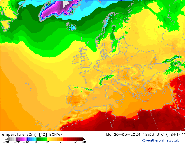 Temperaturkarte (2m) ECMWF Mo 20.05.2024 18 UTC