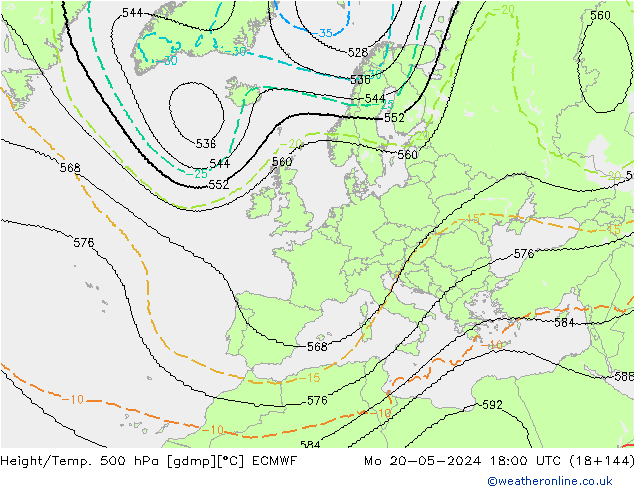 Yükseklik/Sıc. 500 hPa ECMWF Pzt 20.05.2024 18 UTC