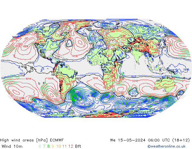 High wind areas ECMWF Qua 15.05.2024 06 UTC