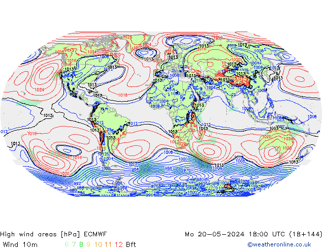 High wind areas ECMWF пн 20.05.2024 18 UTC