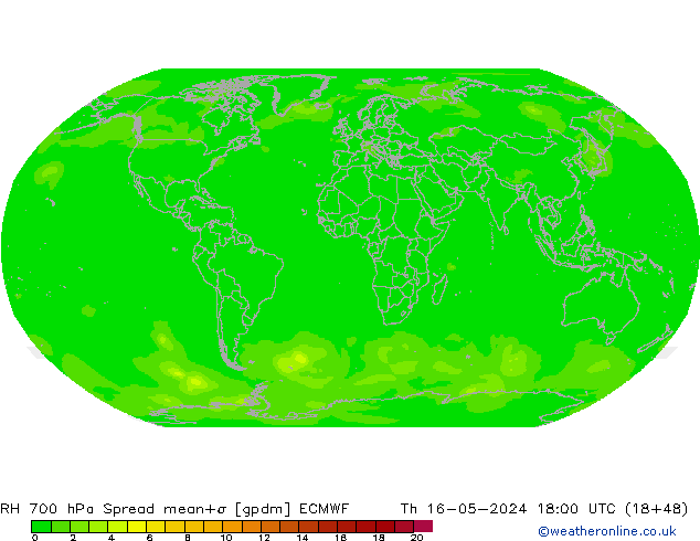RH 700 hPa Spread ECMWF Th 16.05.2024 18 UTC