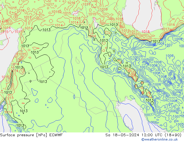 Luchtdruk (Grond) ECMWF za 18.05.2024 12 UTC