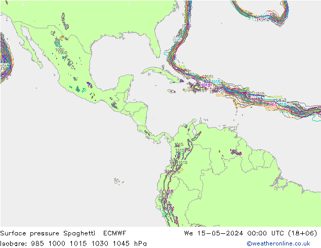 Luchtdruk op zeeniveau Spaghetti ECMWF wo 15.05.2024 00 UTC