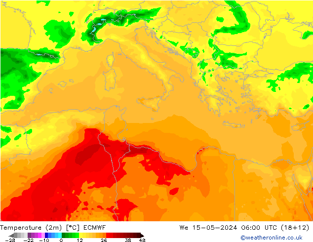 Temperature (2m) ECMWF We 15.05.2024 06 UTC