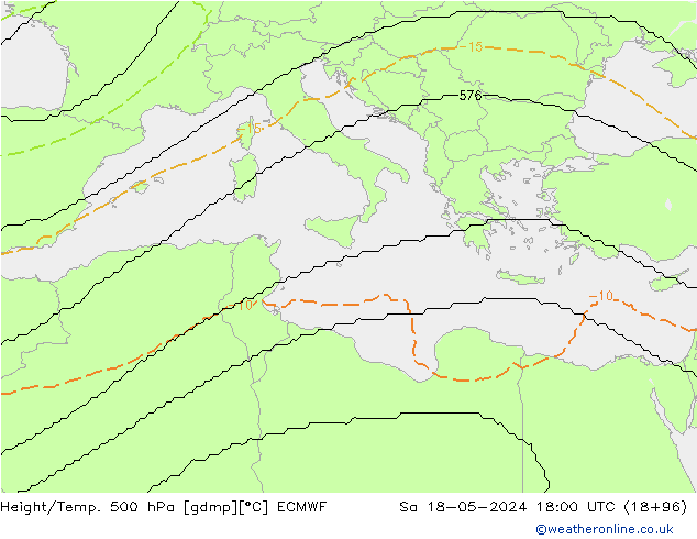 Height/Temp. 500 hPa ECMWF So 18.05.2024 18 UTC