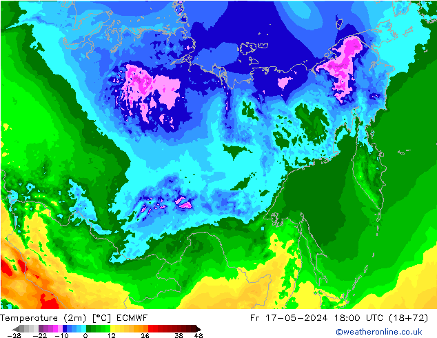 Temperatura (2m) ECMWF Sex 17.05.2024 18 UTC