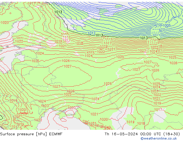 приземное давление ECMWF чт 16.05.2024 00 UTC