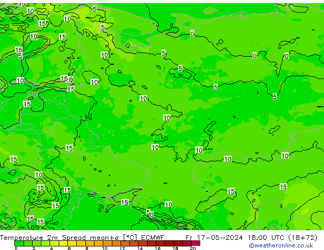 Sıcaklık Haritası 2m Spread ECMWF Cu 17.05.2024 18 UTC