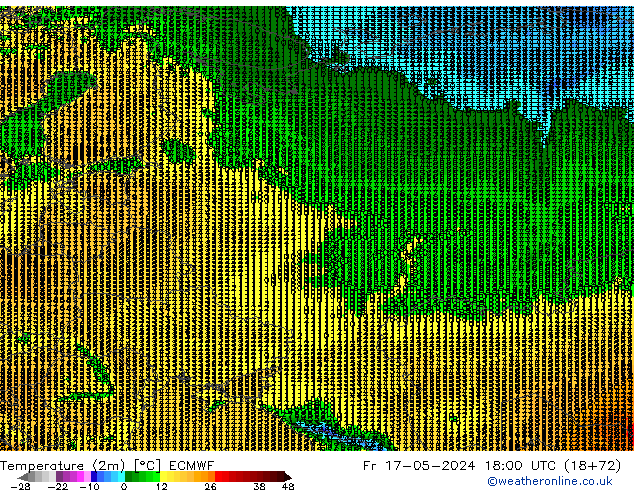 Temperature (2m) ECMWF Pá 17.05.2024 18 UTC