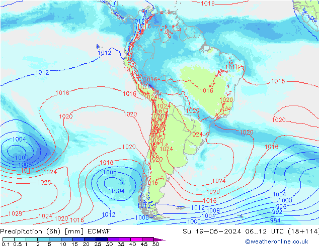 Precipitazione (6h) ECMWF dom 19.05.2024 12 UTC