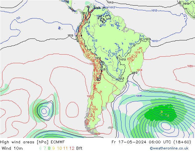 High wind areas ECMWF Fr 17.05.2024 06 UTC