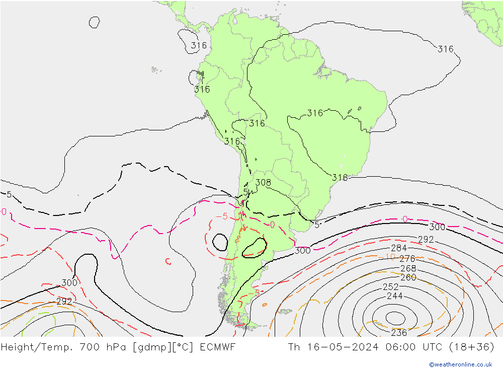 Height/Temp. 700 hPa ECMWF Čt 16.05.2024 06 UTC