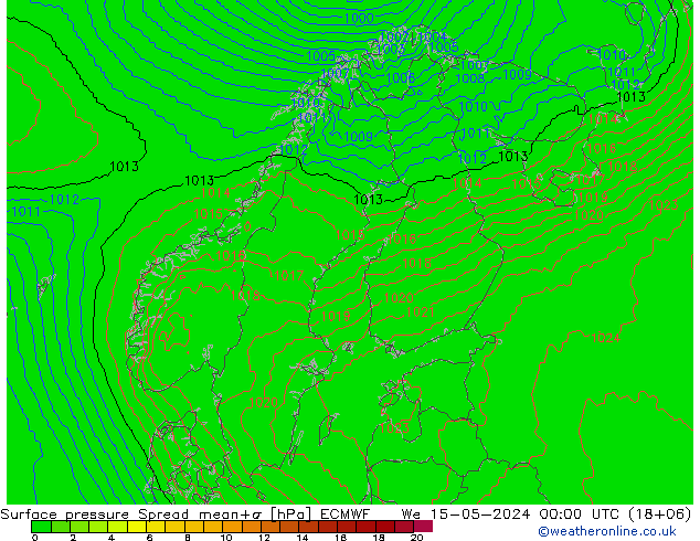 地面气压 Spread ECMWF 星期三 15.05.2024 00 UTC