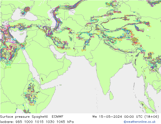 地面气压 Spaghetti ECMWF 星期三 15.05.2024 00 UTC