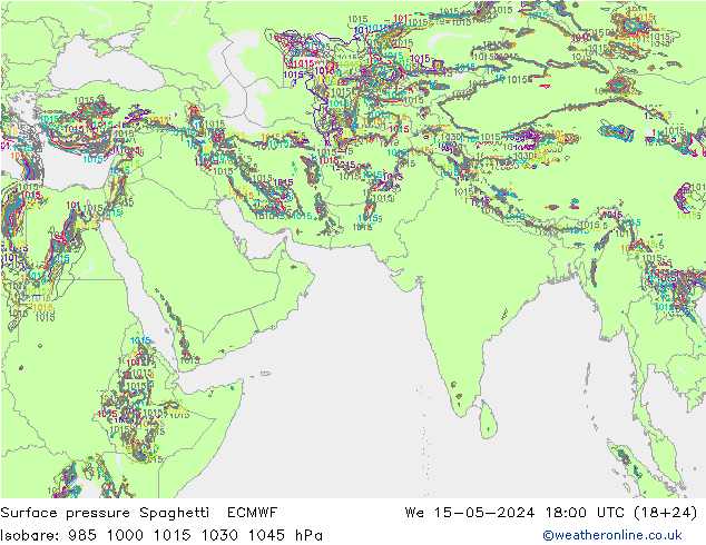 地面气压 Spaghetti ECMWF 星期三 15.05.2024 18 UTC