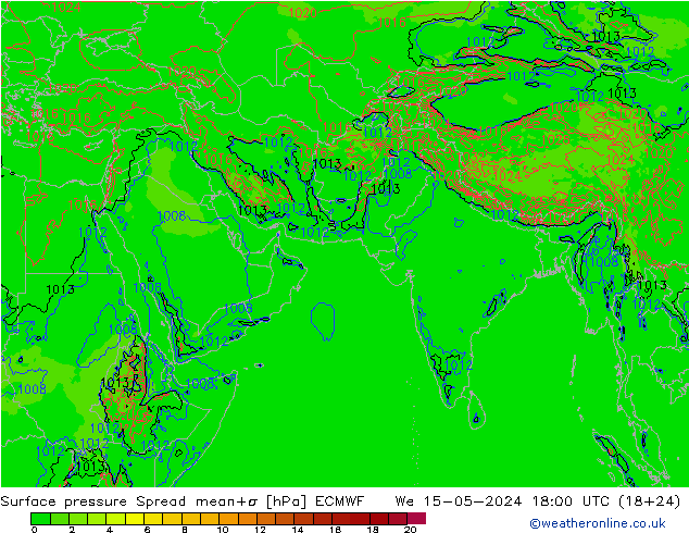 地面气压 Spread ECMWF 星期三 15.05.2024 18 UTC