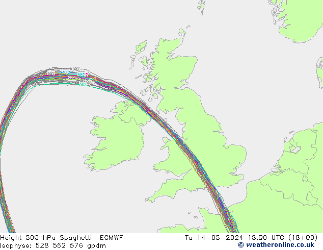 500 hPa Yüksekliği Spaghetti ECMWF Sa 14.05.2024 18 UTC