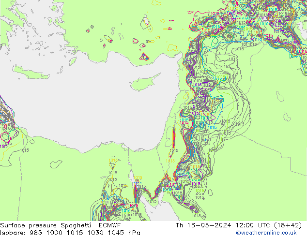 Surface pressure Spaghetti ECMWF Th 16.05.2024 12 UTC