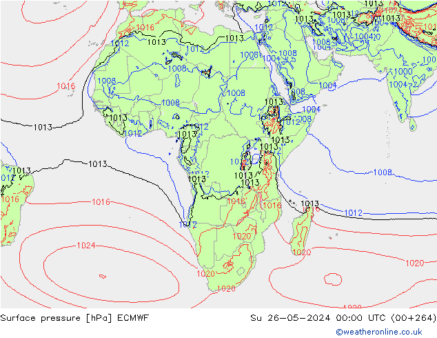 Pressione al suolo ECMWF dom 26.05.2024 00 UTC