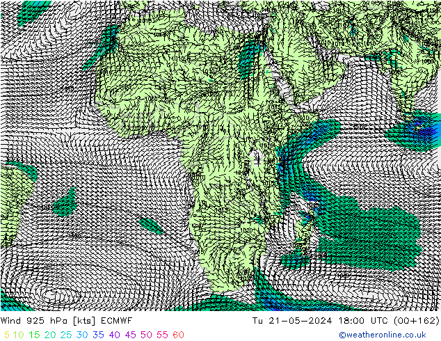 Wind 925 hPa ECMWF Tu 21.05.2024 18 UTC
