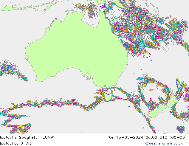 Isotaca Spaghetti ECMWF mié 15.05.2024 06 UTC