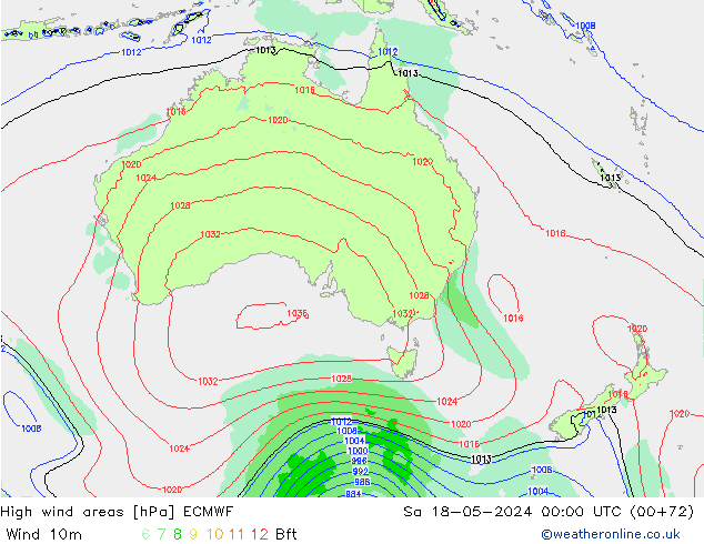 High wind areas ECMWF sab 18.05.2024 00 UTC