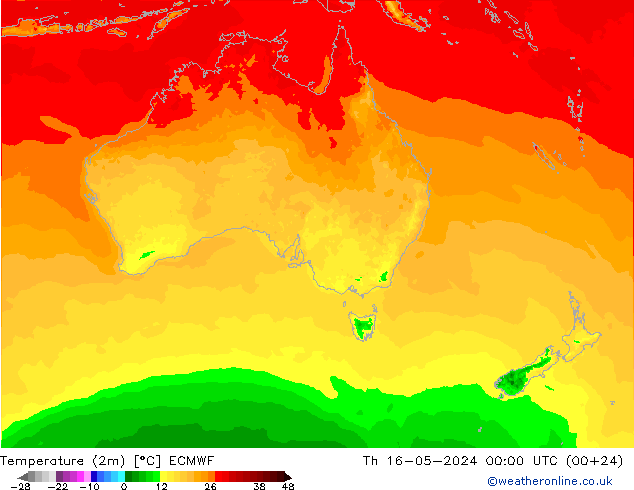 Temperature (2m) ECMWF Th 16.05.2024 00 UTC