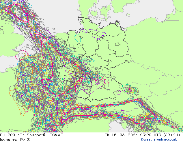 RH 700 hPa Spaghetti ECMWF Do 16.05.2024 00 UTC