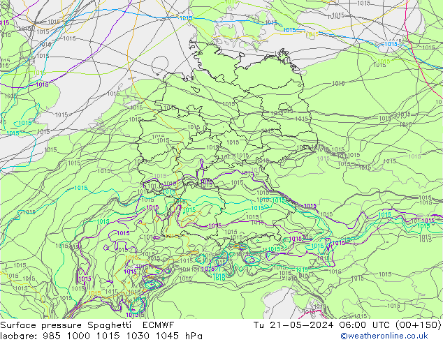地面气压 Spaghetti ECMWF 星期二 21.05.2024 06 UTC