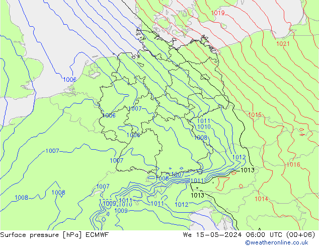 Atmosférický tlak ECMWF St 15.05.2024 06 UTC