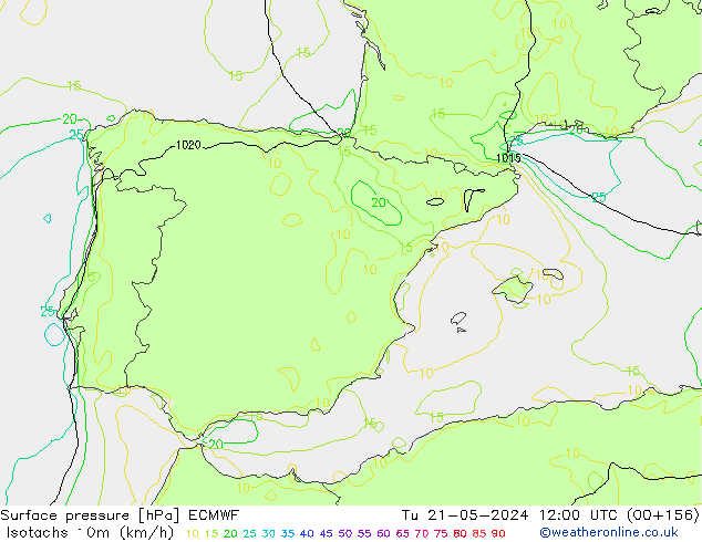 Isotachs (kph) ECMWF mar 21.05.2024 12 UTC