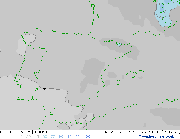 RH 700 hPa ECMWF Mo 27.05.2024 12 UTC