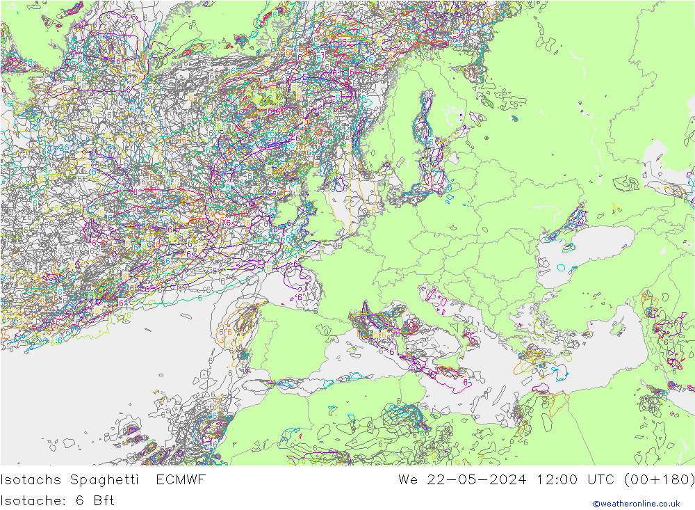 Isotachs Spaghetti ECMWF St 22.05.2024 12 UTC