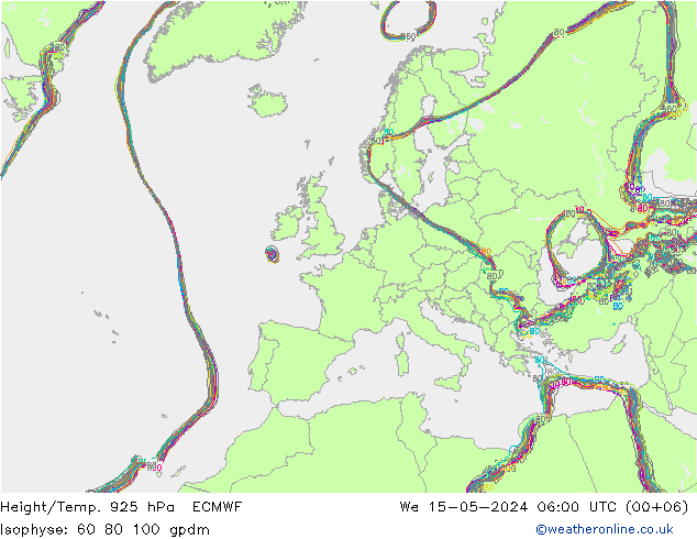 Géop./Temp. 925 hPa ECMWF mer 15.05.2024 06 UTC